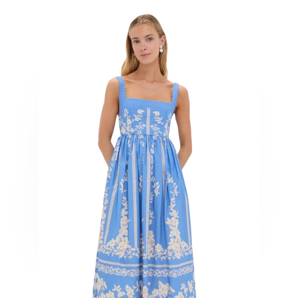 NEW AGUA x AGUA BENDITA Barbara Madera Midi Dress. Blue. XS. NWT